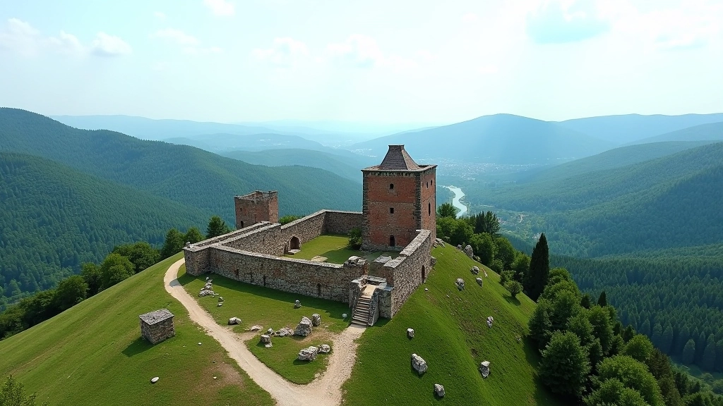 Fortyfikacje Srebrnej Góry z panoramicznym widokiem na górski krajobraz i leśne tereny